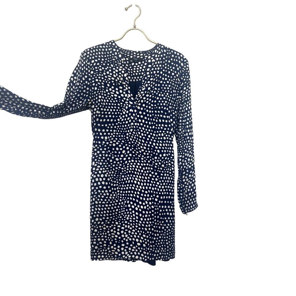 Tibi Silk Dress Long Sleeve Navy Blue White Polka Dot Ladies Size 6 Career